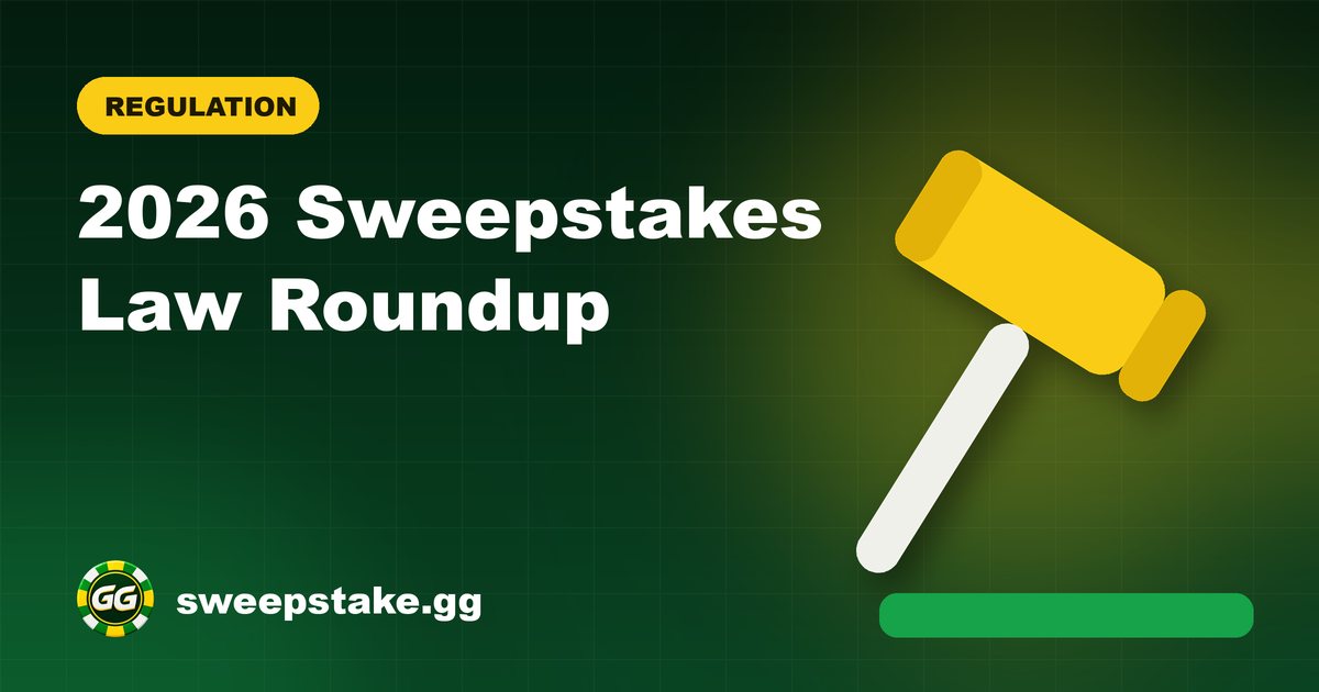 A gavel over a green background with the text 2026 Sweepstakes Law Roundup